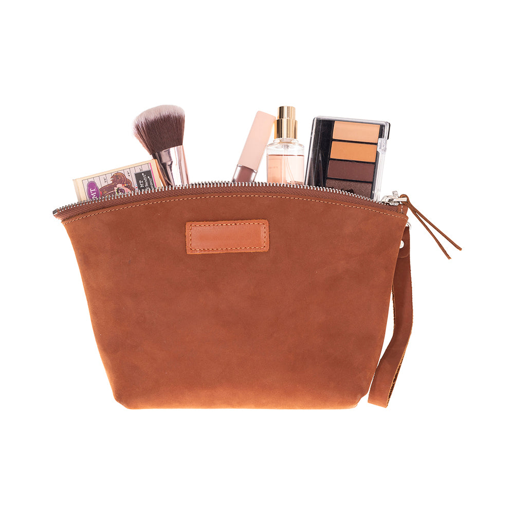 Luna Leather Makeup Bag – Genuine Leather Toiletry & Dopp Kit for Men & Women for Travel Elegance | Minimal & Handcrafted Mizuri Leather