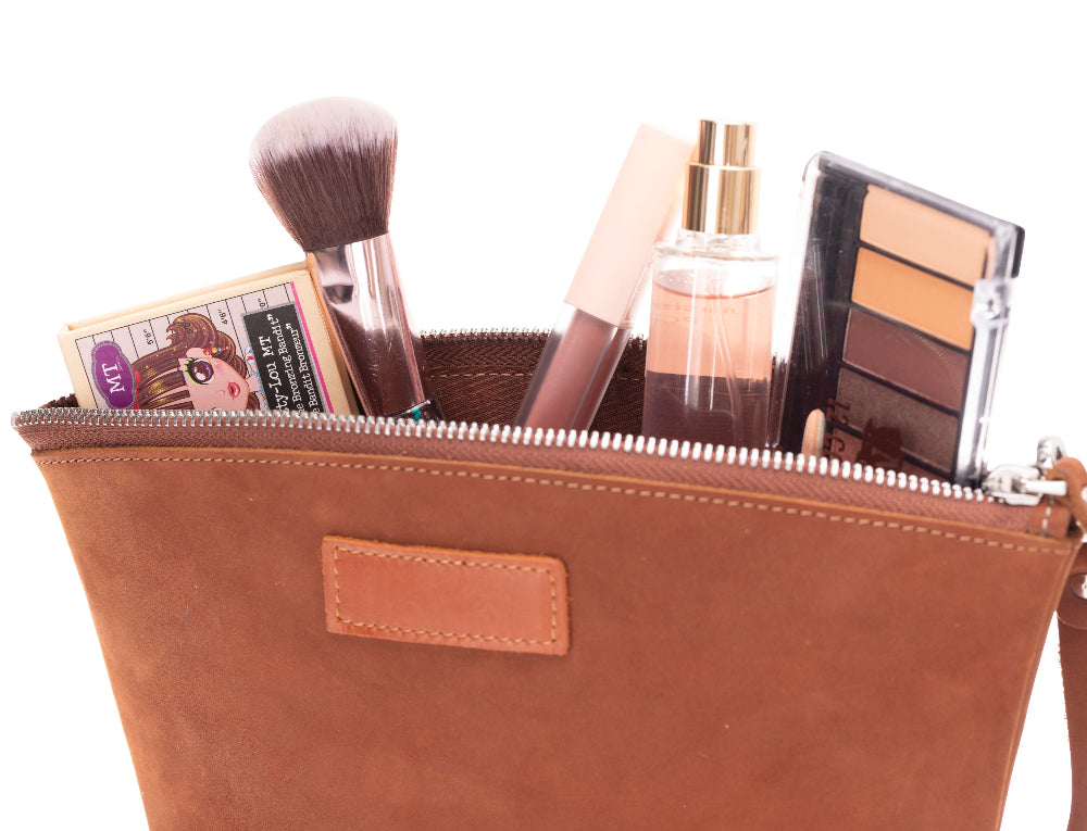 Luna Leather Makeup Bag – Genuine Leather Toiletry & Dopp Kit for Men & Women for Travel Elegance | Minimal & Handcrafted Mizuri Leather