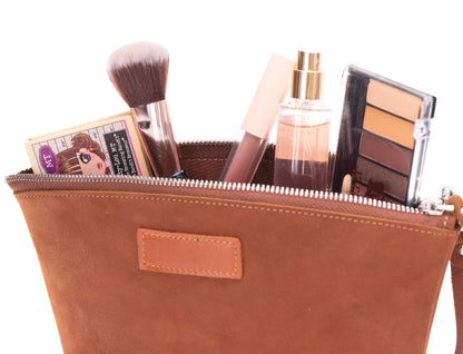 Luna Leather Makeup Bag – Genuine Leather Toiletry & Dopp Kit for Men & Women for Travel Elegance | Minimal & Handcrafted Mizuri Leather