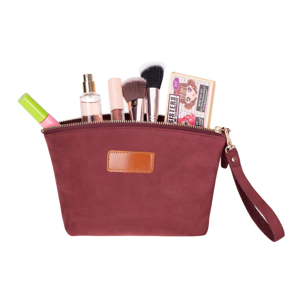 Luna Leather Makeup Bag – Genuine Leather Toiletry & Dopp Kit for Men & Women for Travel Elegance | Minimal & Handcrafted Mizuri Leather