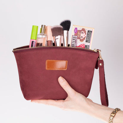 Luna Leather Makeup Bag – Genuine Leather Toiletry & Dopp Kit for Men & Women for Travel Elegance | Minimal & Handcrafted Mizuri Leather