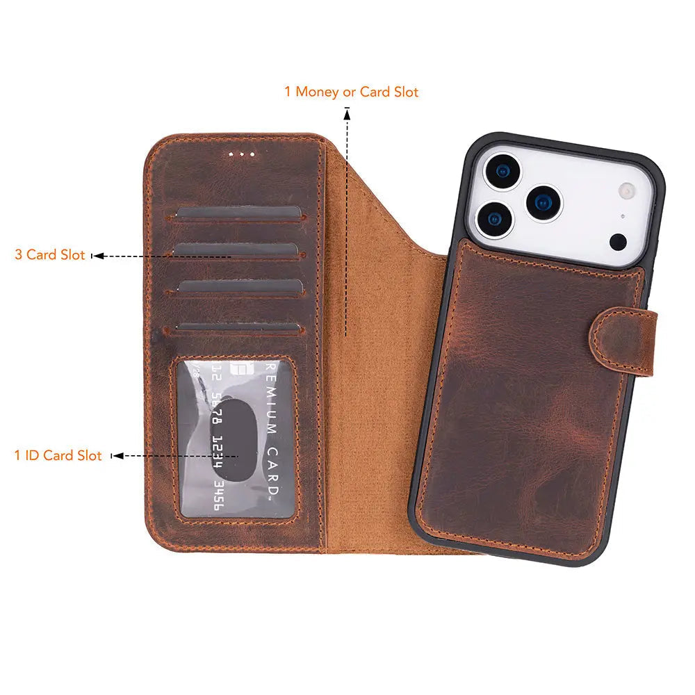 iPhone 17 Pro Leather Wallet Case Detachable RFID MagSafe – Magic Series Mizuri Leather