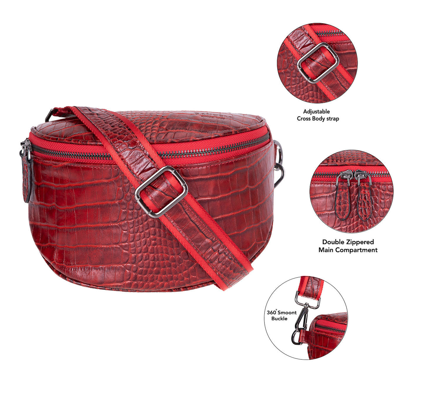 Alora Leather Bag – Croc-Embossed Leather Men & Women Crossbody & Belt Bag for Everyday Elegance | Minimal & Handcrafted Mizuri Leather