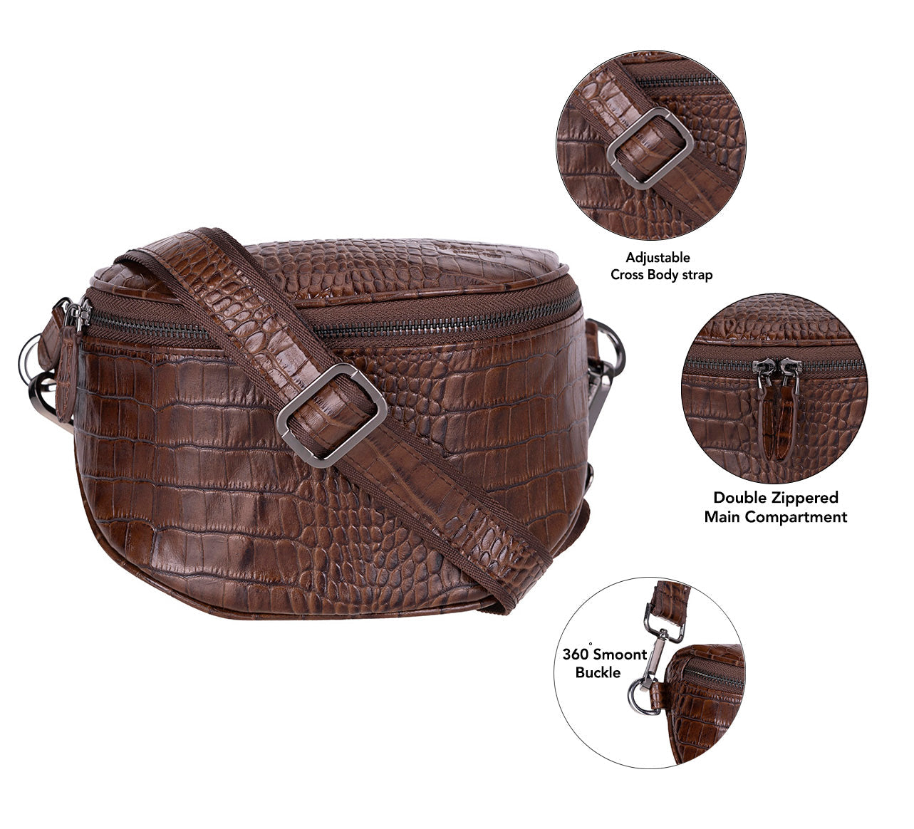 Alora Leather Bag – Croc-Embossed Leather Men & Women Crossbody & Belt Bag for Everyday Elegance | Minimal & Handcrafted Mizuri Leather