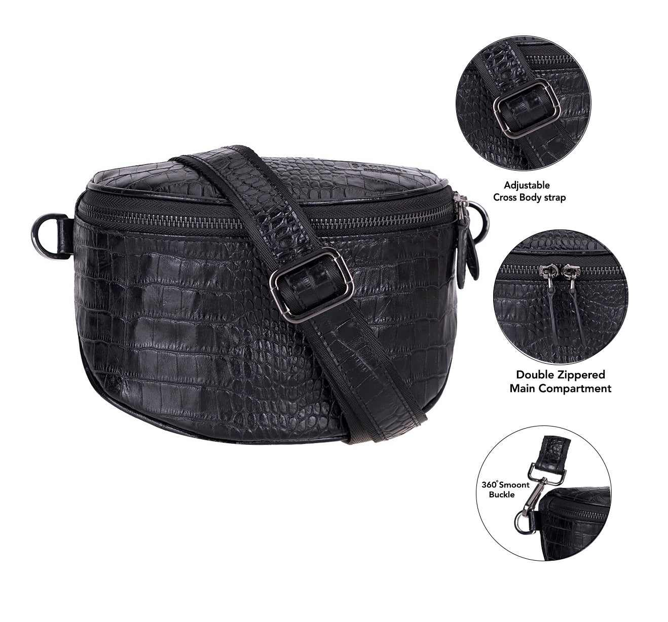 Alora Leather Bag – Croc-Embossed Leather Men & Women Crossbody & Belt Bag for Everyday Elegance | Minimal & Handcrafted Mizuri Leather