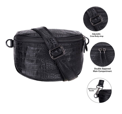 Alora Leather Bag – Croc-Embossed Leather Men & Women Crossbody & Belt Bag for Everyday Elegance | Minimal & Handcrafted Mizuri Leather