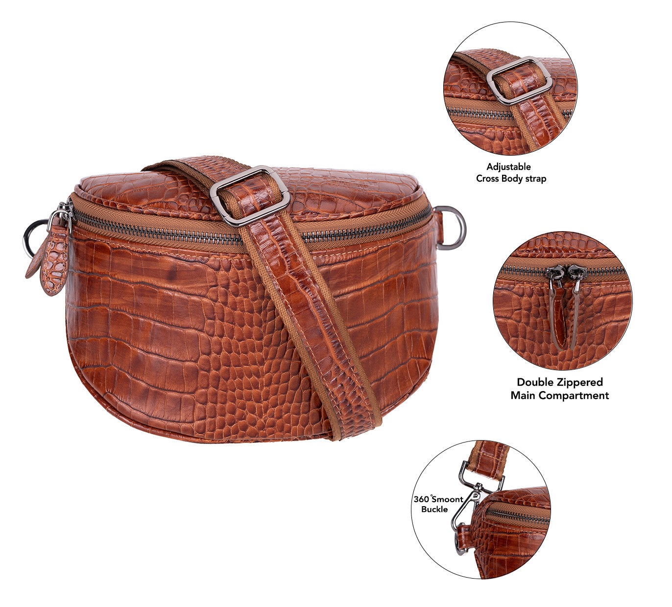 Alora Leather Bag – Croc-Embossed Leather Men & Women Crossbody & Belt Bag for Everyday Elegance | Minimal & Handcrafted Mizuri Leather