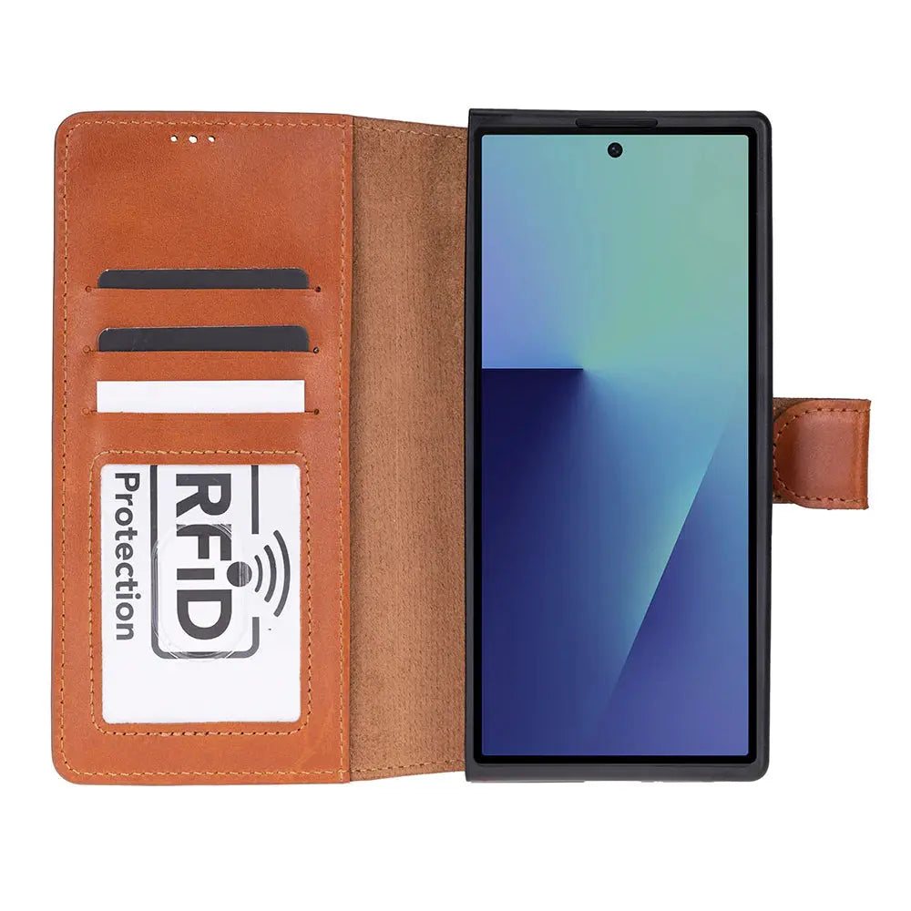 Samsung Galaxy Z Fold7 Genuine Leather Folio Wallet Case RFID – Wallet ID Mizuri Leather
