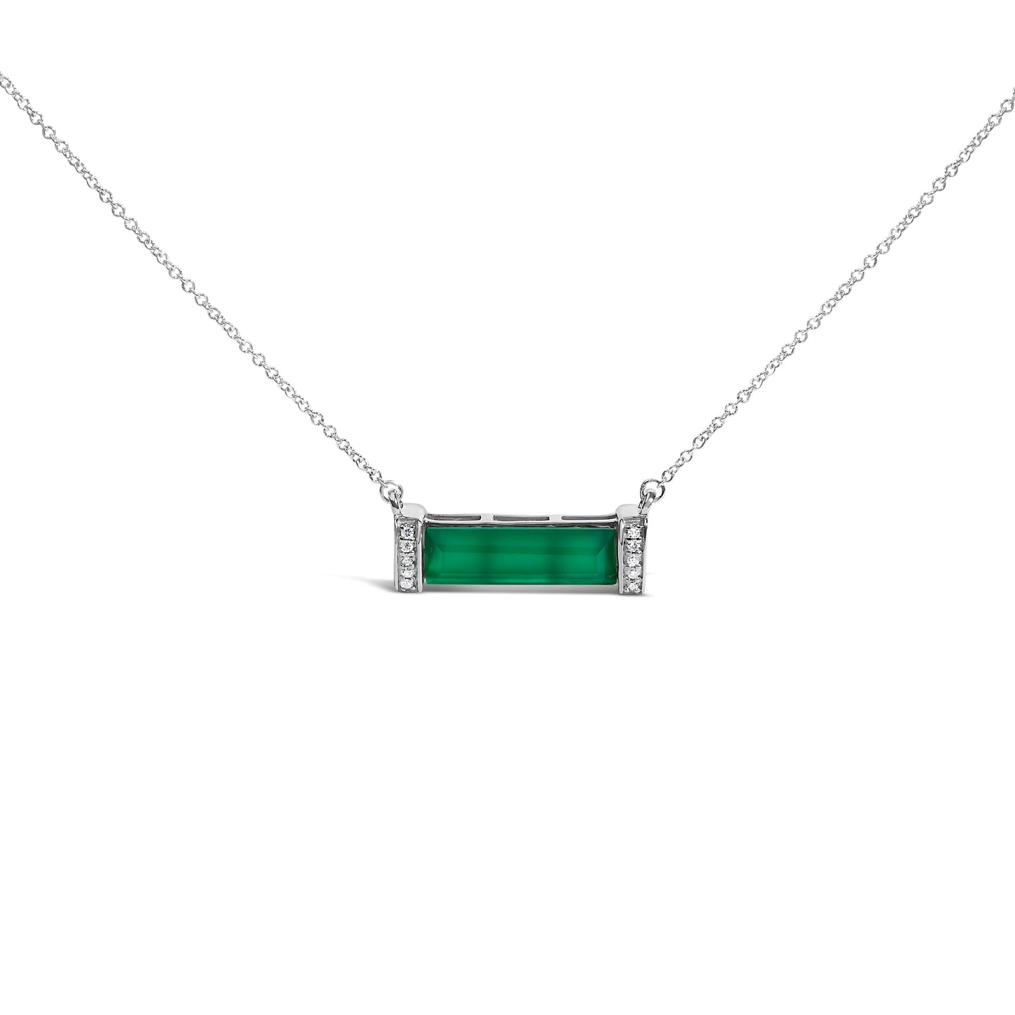 Sterling Silver Diamond Accent and Green Agate Bar Pendant Necklace Bids.com