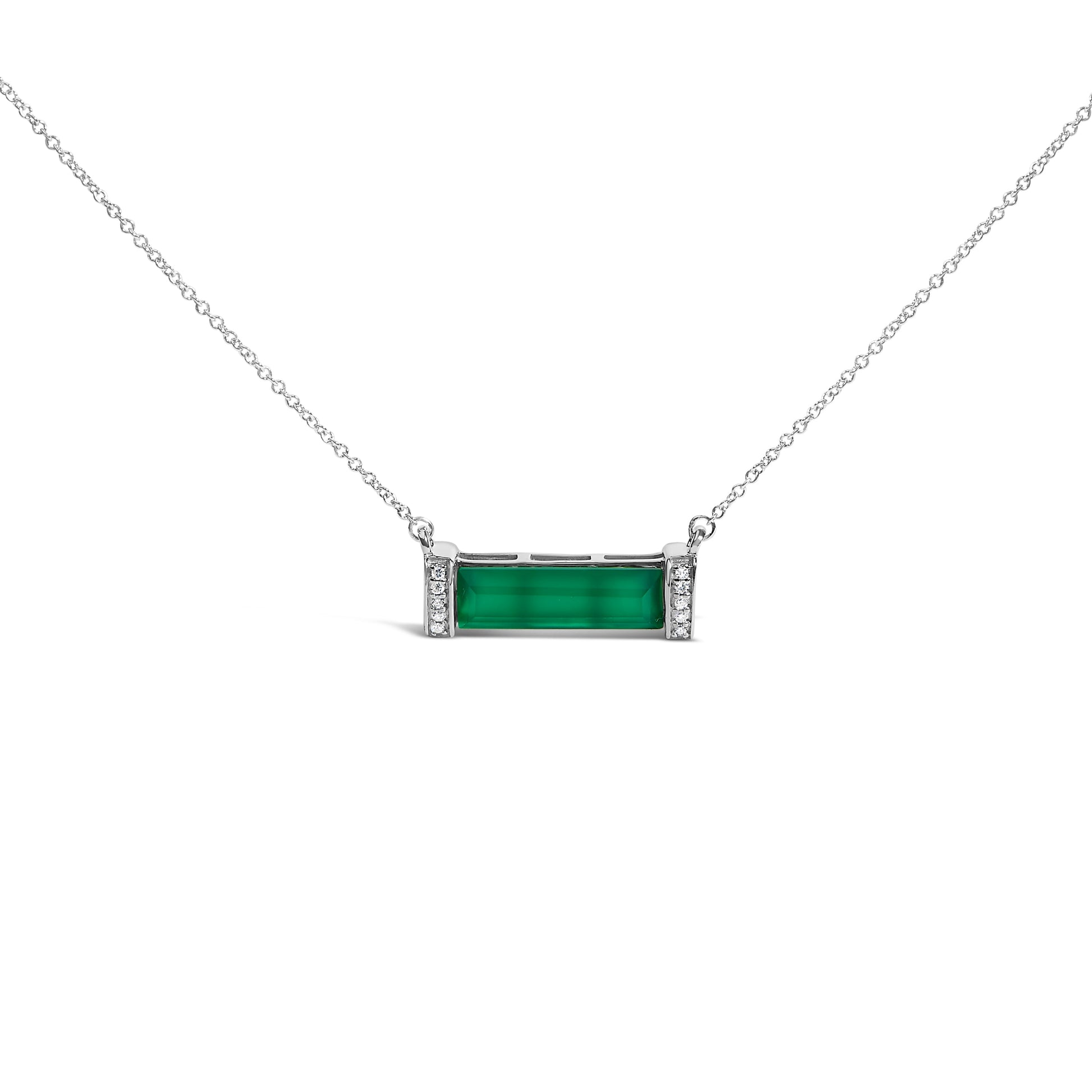 Sterling Silver Diamond Accent and Green Agate Bar Pendant Necklace Bids.com