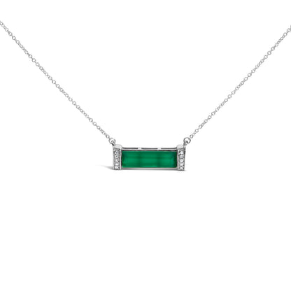 Sterling Silver Diamond Accent and Green Agate Bar Pendant Necklace Bids.com