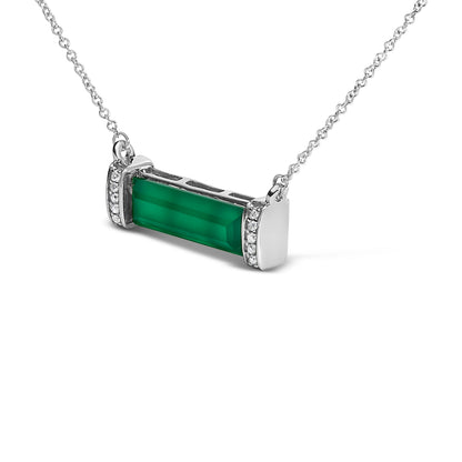 Sterling Silver Diamond Accent and Green Agate Bar Pendant Necklace Bids.com