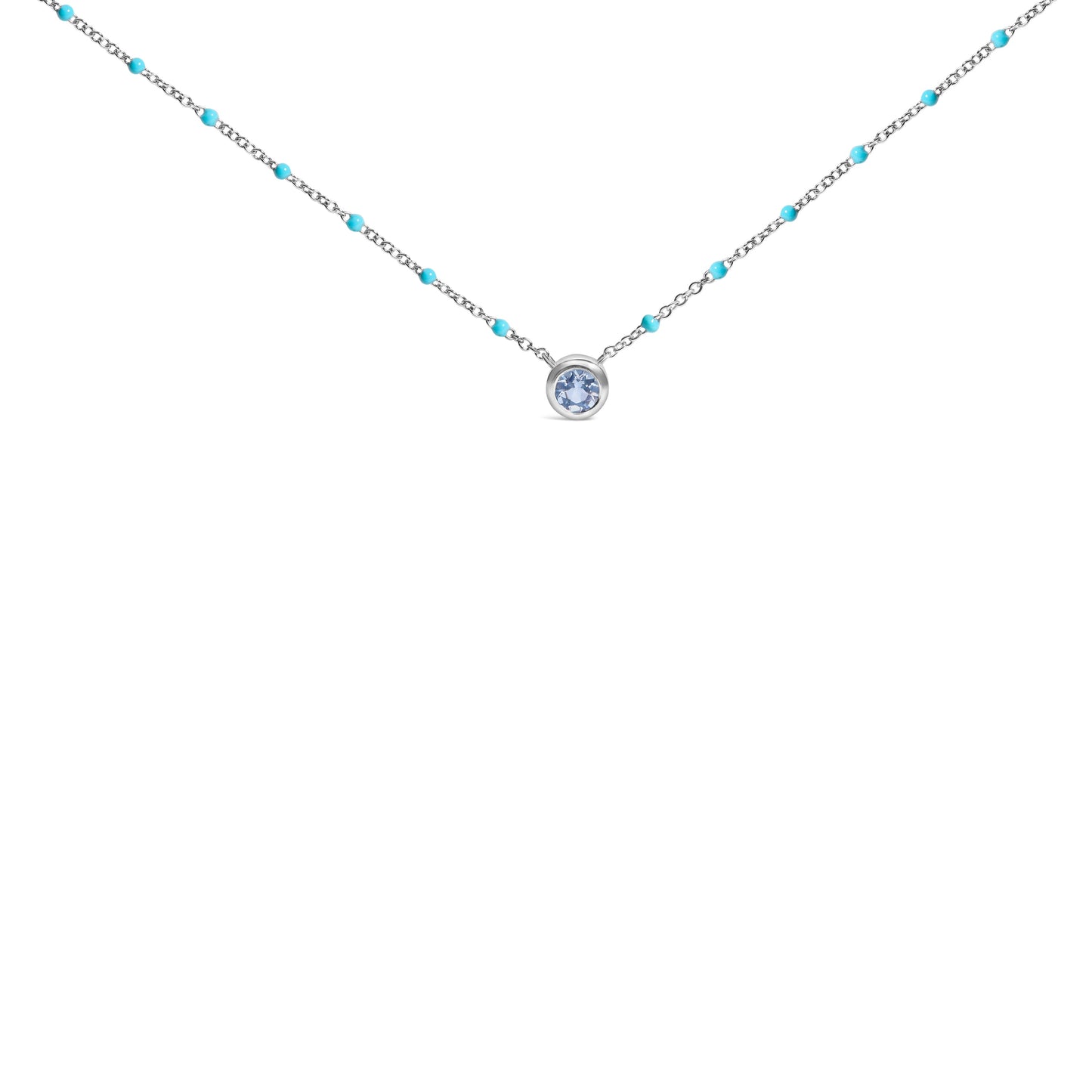 Sterling Silver Bezel Set Light Blue Aquamarine and Enamel Bead Chain Necklace Bids.com