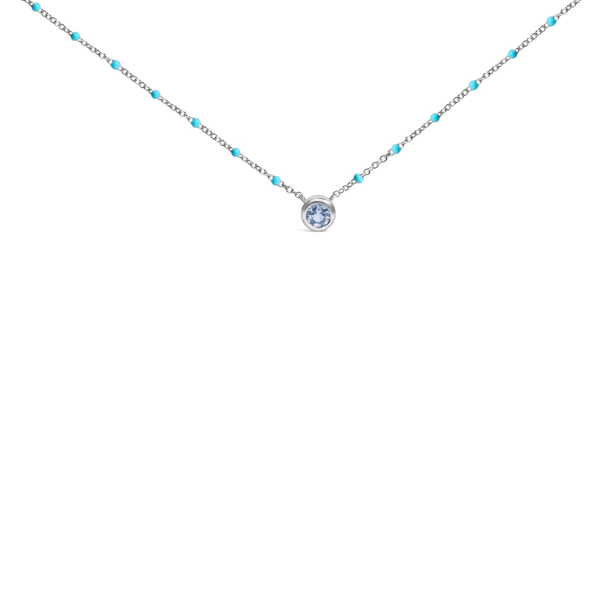 Sterling Silver Bezel Set Light Blue Aquamarine and Enamel Bead Chain Necklace Bids.com