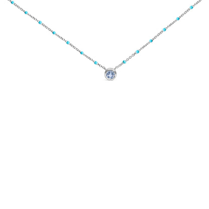 Sterling Silver Bezel Set Light Blue Aquamarine and Enamel Bead Chain Necklace Bids.com