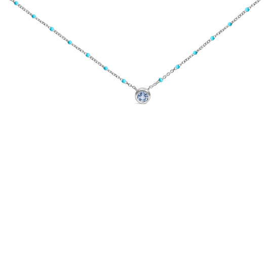 Sterling Silver Bezel Set Light Blue Aquamarine and Enamel Bead Chain Necklace Bids.com