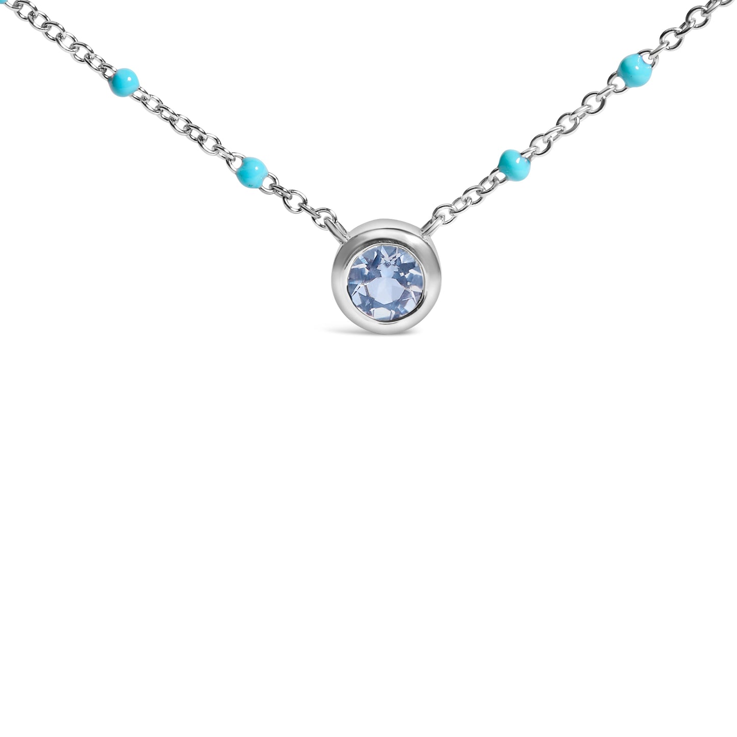 Sterling Silver Bezel Set Light Blue Aquamarine and Enamel Bead Chain Necklace Bids.com