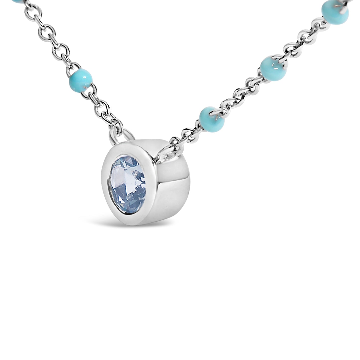 Sterling Silver Bezel Set Light Blue Aquamarine and Enamel Bead Chain Necklace Bids.com