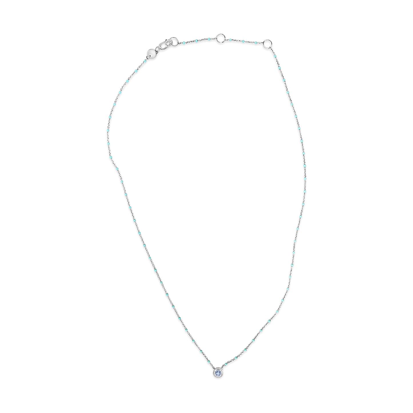 Sterling Silver Bezel Set Light Blue Aquamarine and Enamel Bead Chain Necklace Bids.com