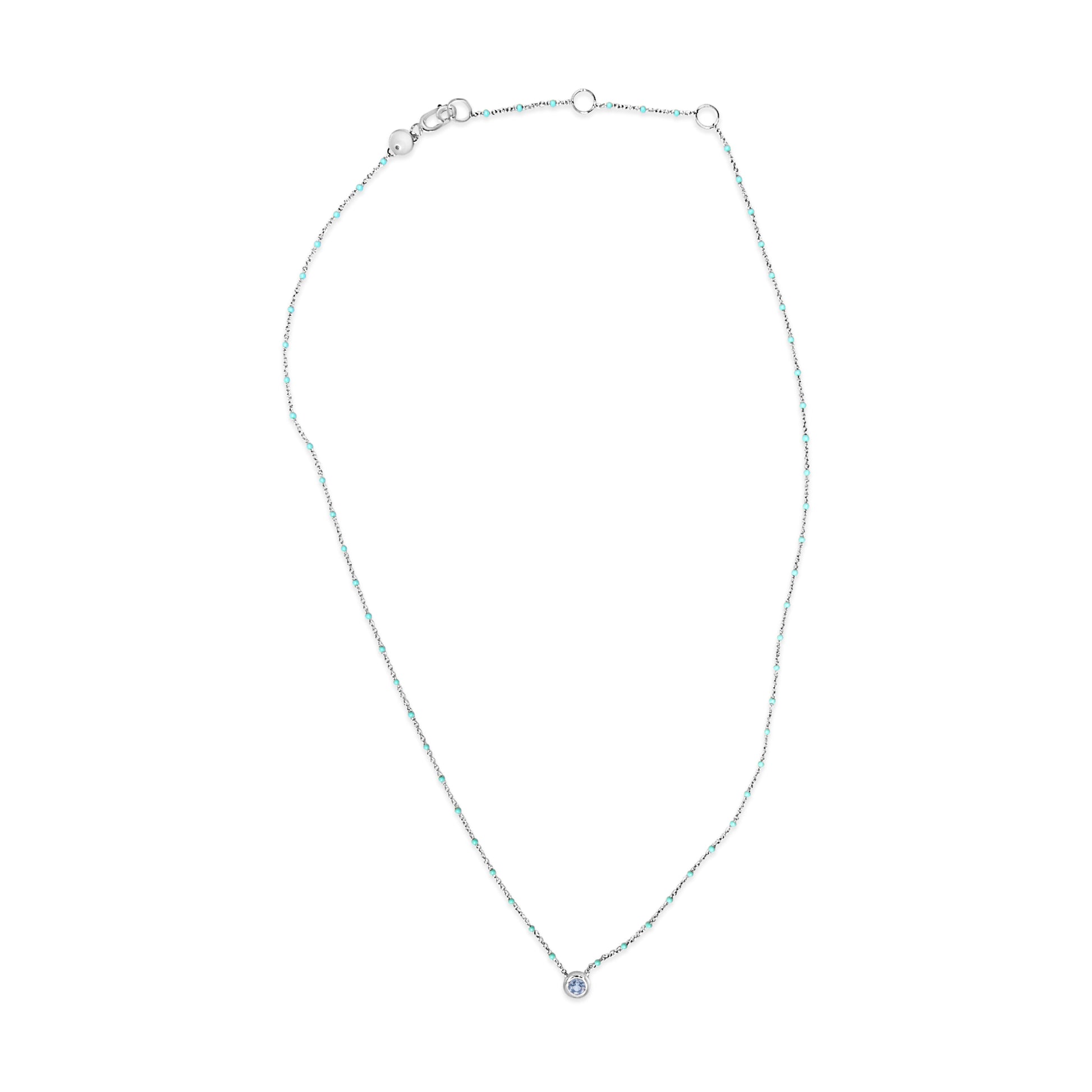 Sterling Silver Bezel Set Light Blue Aquamarine and Enamel Bead Chain Necklace Bids.com