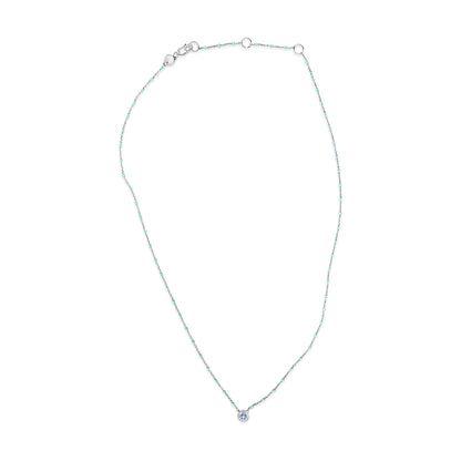 Sterling Silver Bezel Set Light Blue Aquamarine and Enamel Bead Chain Necklace Bids.com