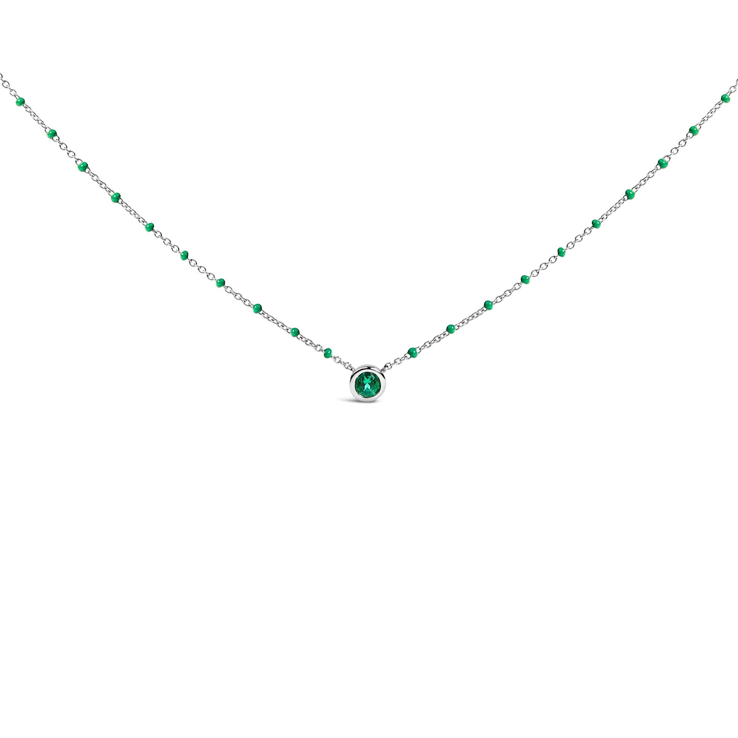 Sterling Silver Lab Created Emerald Bead Chain Necklace Bids.com