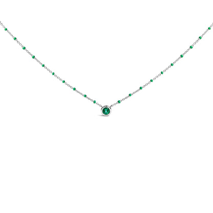 Sterling Silver Lab Created Emerald Bead Chain Necklace Bids.com