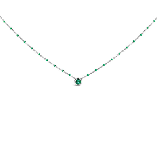 Sterling Silver Lab Created Emerald Bead Chain Necklace Bids.com