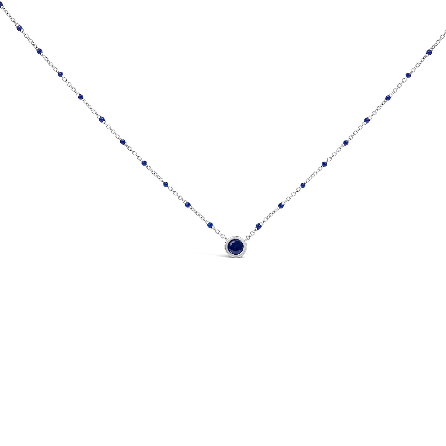 Sterling Silver Created Sapphire Bead Chain Necklace 18 Inch Bids.com