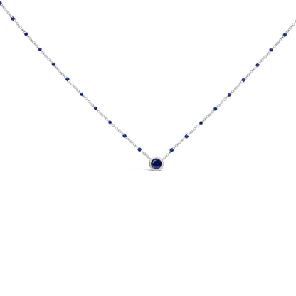 Sterling Silver Created Sapphire Bead Chain Necklace 18 Inch Bids.com