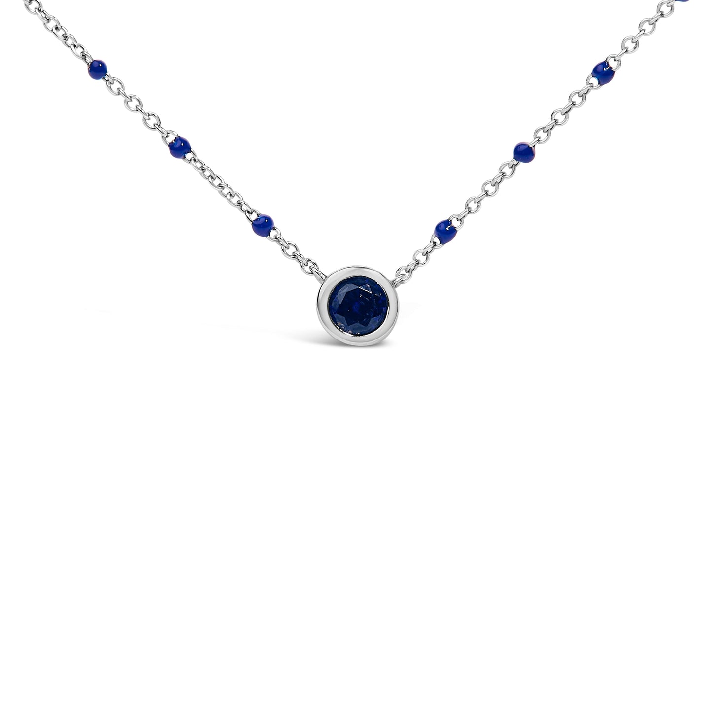 Sterling Silver Created Sapphire Bead Chain Necklace 18 Inch Bids.com