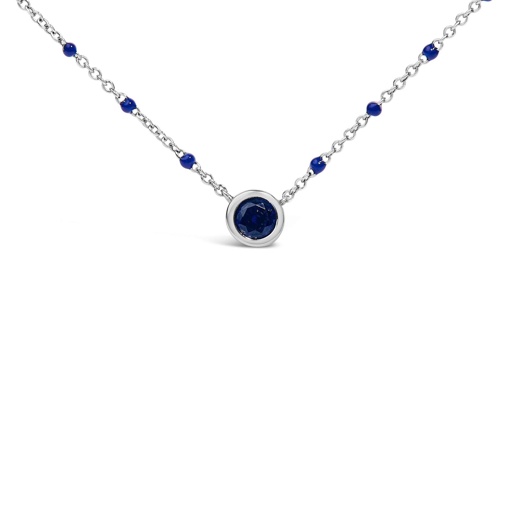 Sterling Silver Created Sapphire Bead Chain Necklace 18 Inch Bids.com