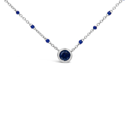 Sterling Silver Created Sapphire Bead Chain Necklace 18 Inch Bids.com