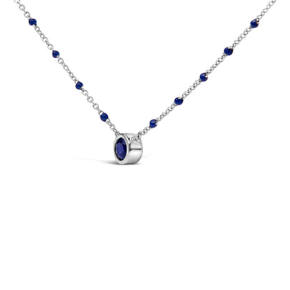 Sterling Silver Created Sapphire Bead Chain Necklace 18 Inch Bids.com