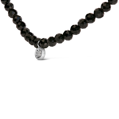 Sterling Silver Diamond Accent Black Spinel Bead Station Necklace Bids.com