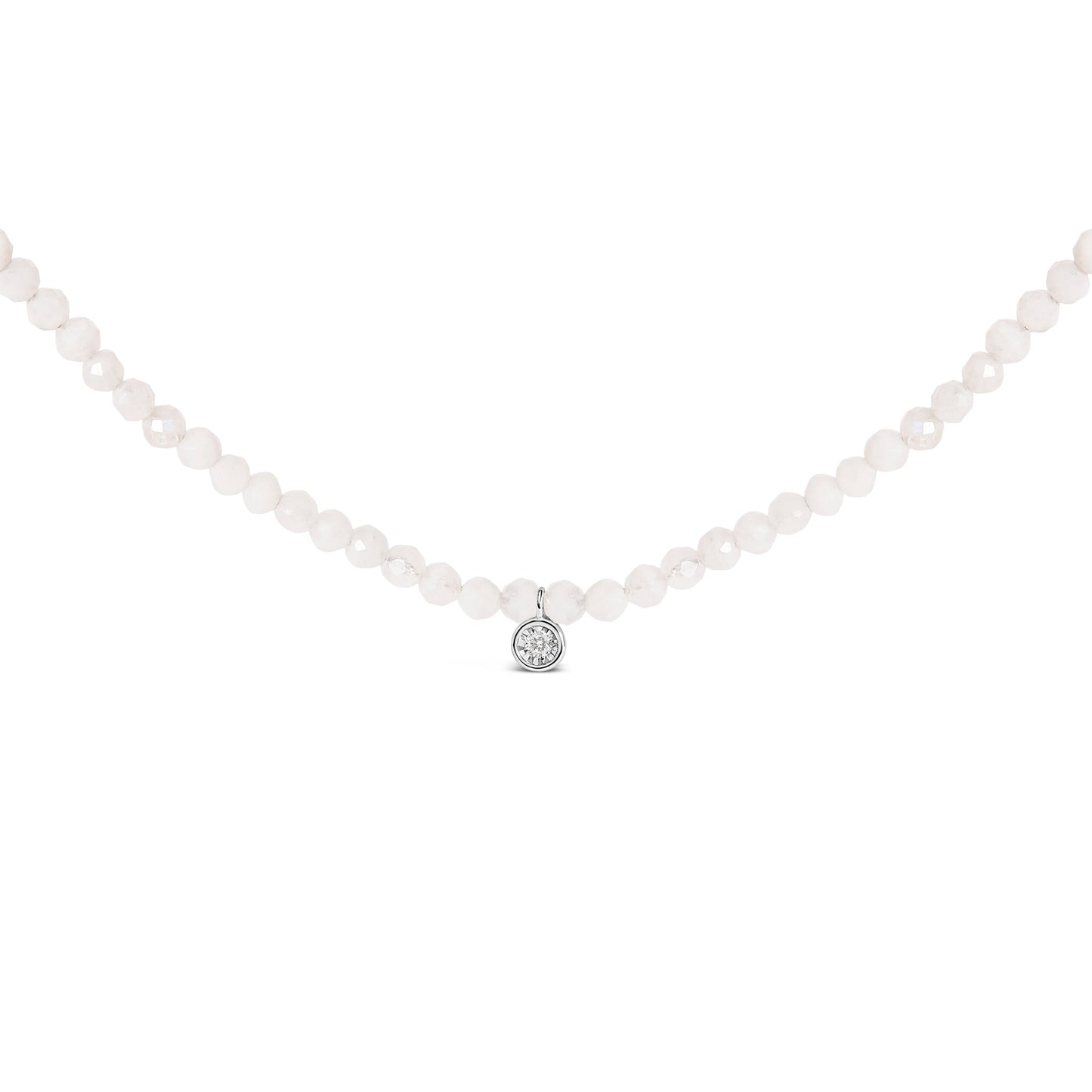 Sterling Silver Moonstone Bead Station Necklace with Diamond Accent Bids.com