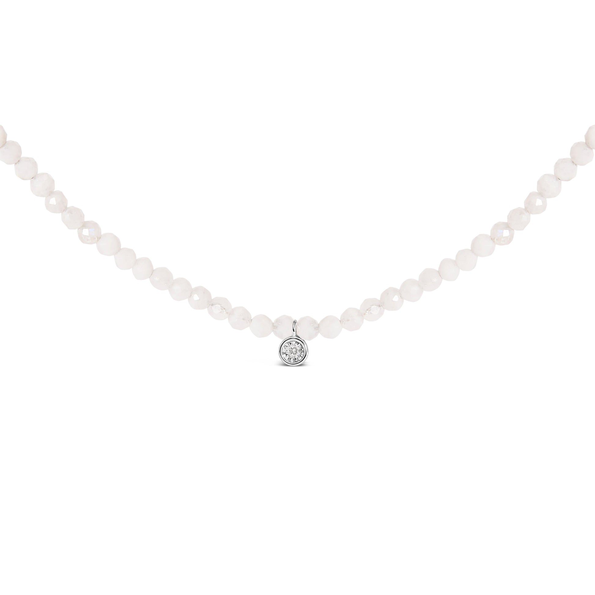 Sterling Silver Moonstone Bead Station Necklace with Diamond Accent Bids.com