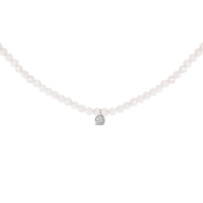 Sterling Silver Moonstone Bead Station Necklace with Diamond Accent Bids.com
