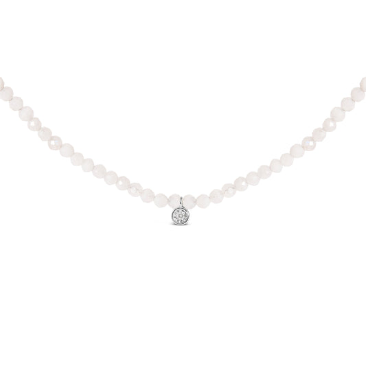 Sterling Silver Moonstone Bead Station Necklace with Diamond Accent Bids.com