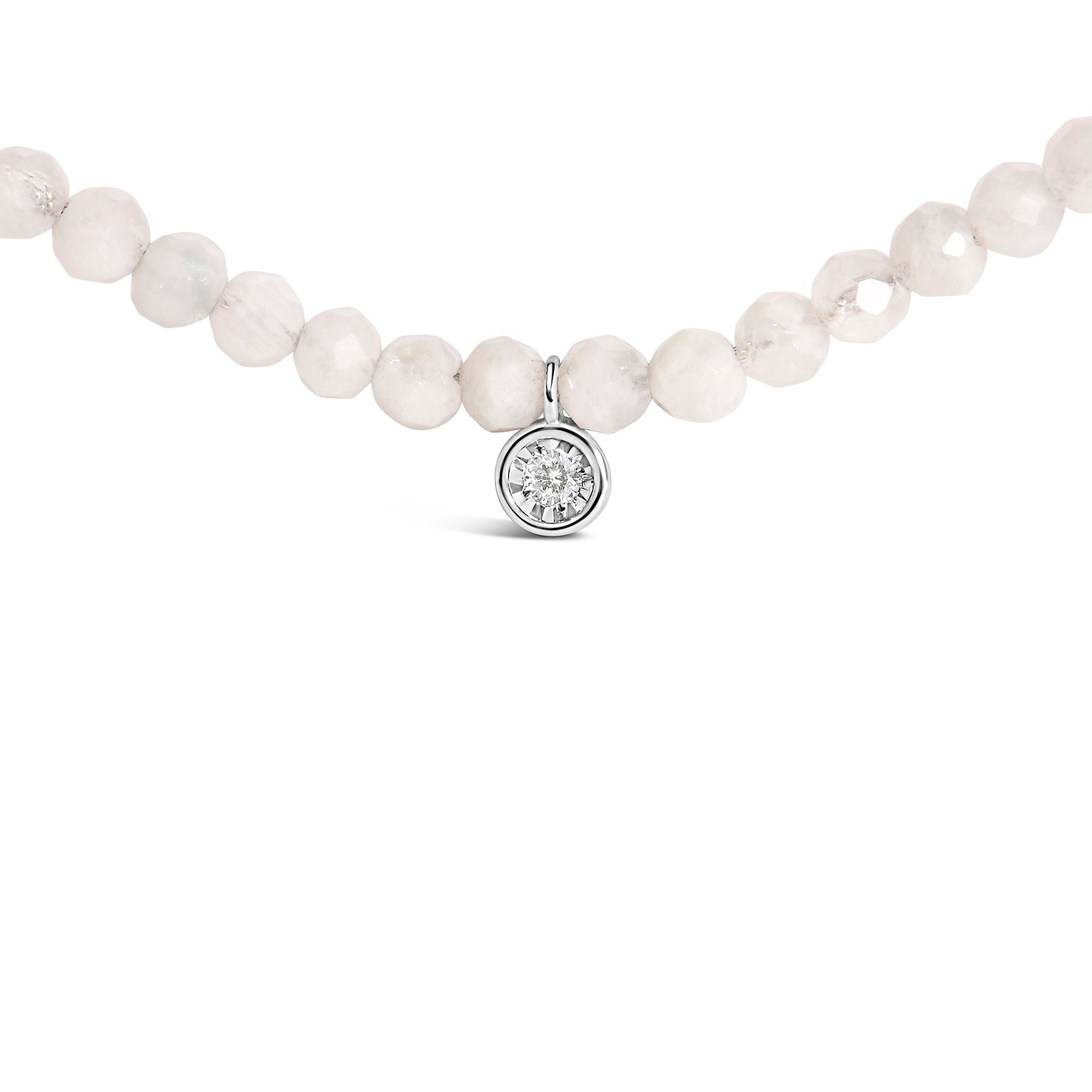 Sterling Silver Moonstone Bead Station Necklace with Diamond Accent Bids.com