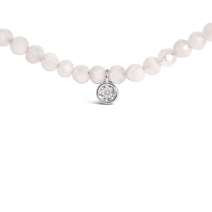 Sterling Silver Moonstone Bead Station Necklace with Diamond Accent Bids.com
