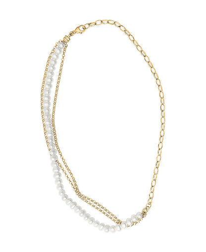 18K Yellow Gold Vermeil Cultured Pearl Strand Necklace with Rolo and Paperclip Chain Bids.com