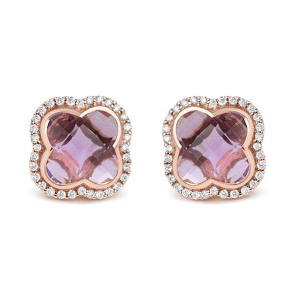 18K Rose Gold 3/8 Cttw Diamond and 11x11mm Clover-Cut Purple Amethyst Gemstone Clover Halo Stud Earrings (G-H Color, SI1-SI2 Clarity) Bids.com