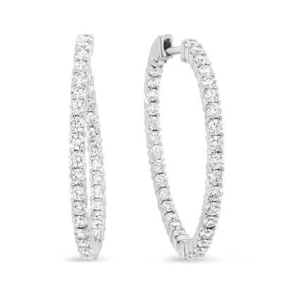 18K White Gold 3 5/8 Cttw Round Diamond Curved Inside-Outside Hoop Earrings (F-G Color, VS1-VS2 Clarity) Bids.com