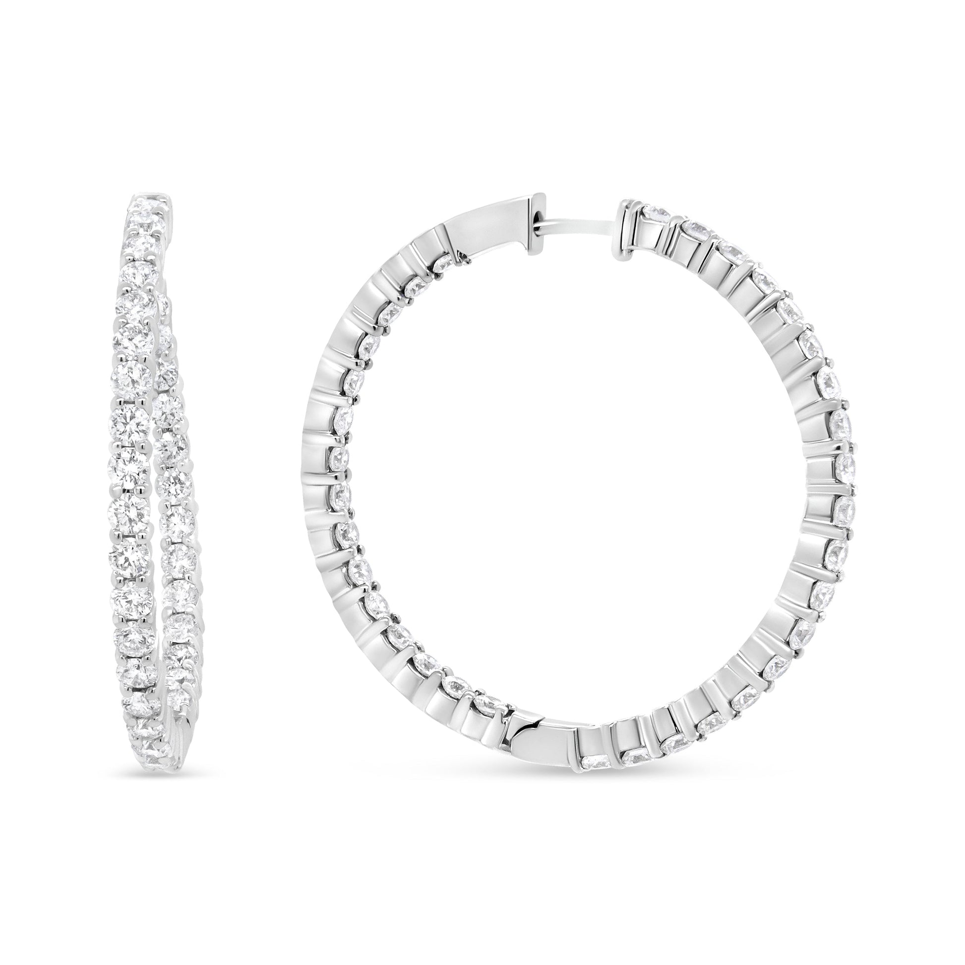 18K White Gold 3 5/8 Cttw Round Diamond Curved Inside-Outside Hoop Earrings (F-G Color, VS1-VS2 Clarity) Bids.com