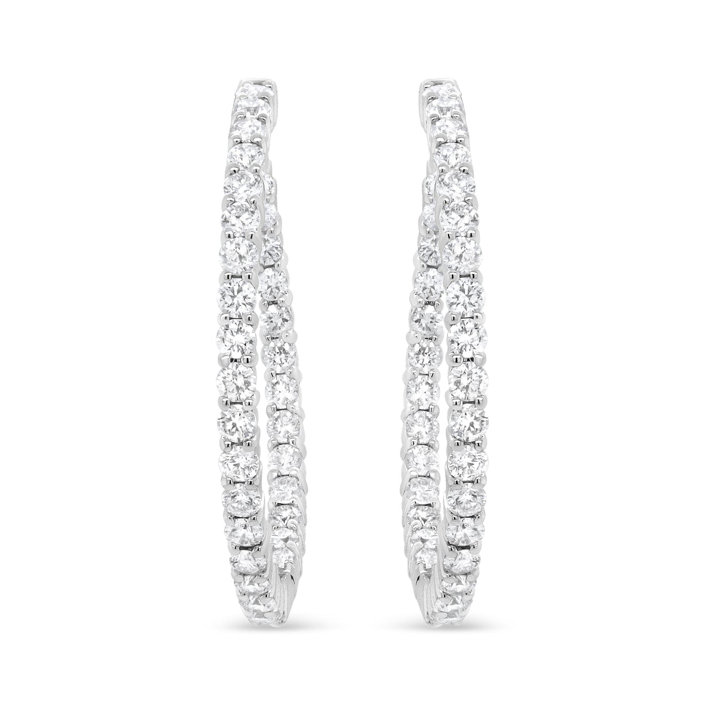 18K White Gold 3 5/8 Cttw Round Diamond Curved Inside-Outside Hoop Earrings (F-G Color, VS1-VS2 Clarity) Bids.com