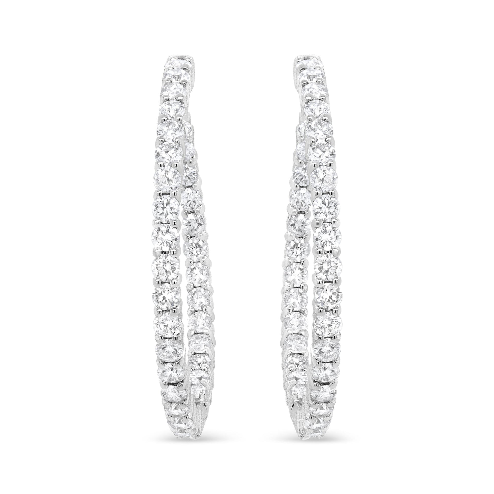 18K White Gold 3 5/8 Cttw Round Diamond Curved Inside-Outside Hoop Earrings (F-G Color, VS1-VS2 Clarity) Bids.com