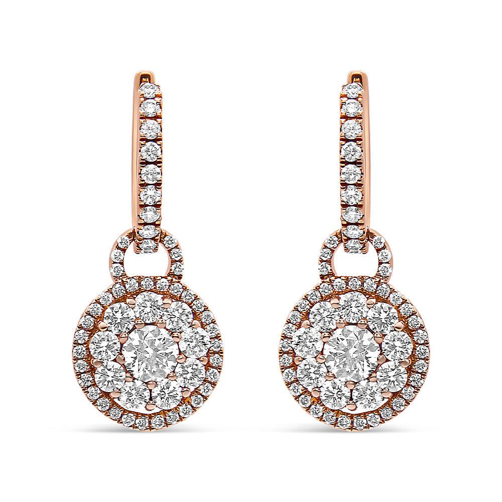 18K Rose Gold 1 1/2 Cttw Round Shaped Diamond Composite Drop and Dangle Leverback Earrings (F-G Color, VS1-VS2 Clarity) Bids.com