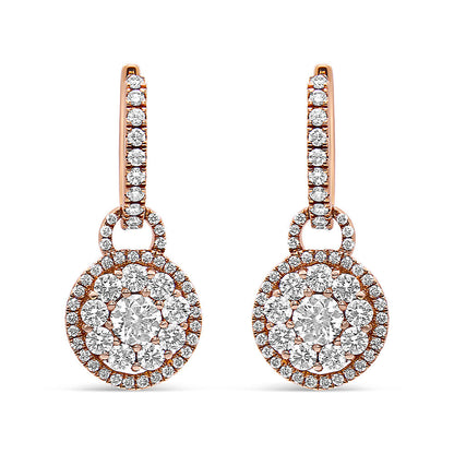 18K Rose Gold 1 1/2 Cttw Round Shaped Diamond Composite Drop and Dangle Leverback Earrings (F-G Color, VS1-VS2 Clarity) Bids.com