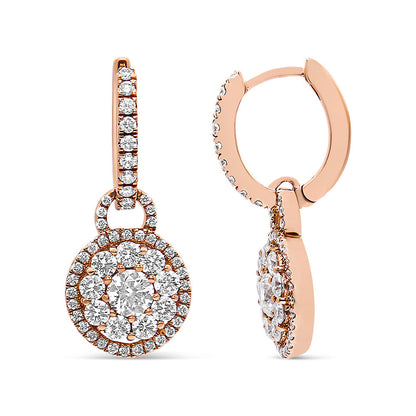18K Rose Gold 1 1/2 Cttw Round Shaped Diamond Composite Drop and Dangle Leverback Earrings (F-G Color, VS1-VS2 Clarity) Bids.com